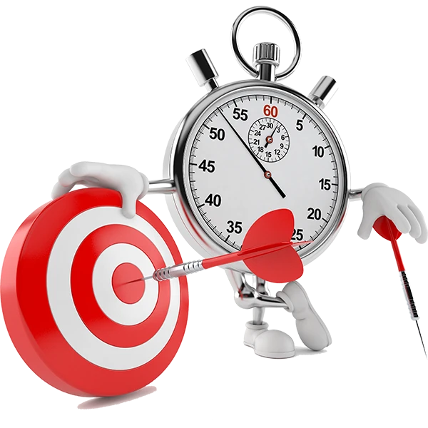 Quick Loans stopwatch mascot hitting the bullseye on a target