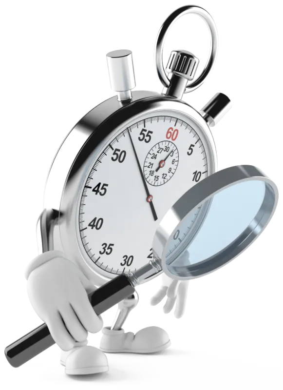 Quick Loans mascot looking through a magnifying glass