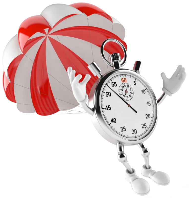 Quick Loans mascot floating down on a parachute